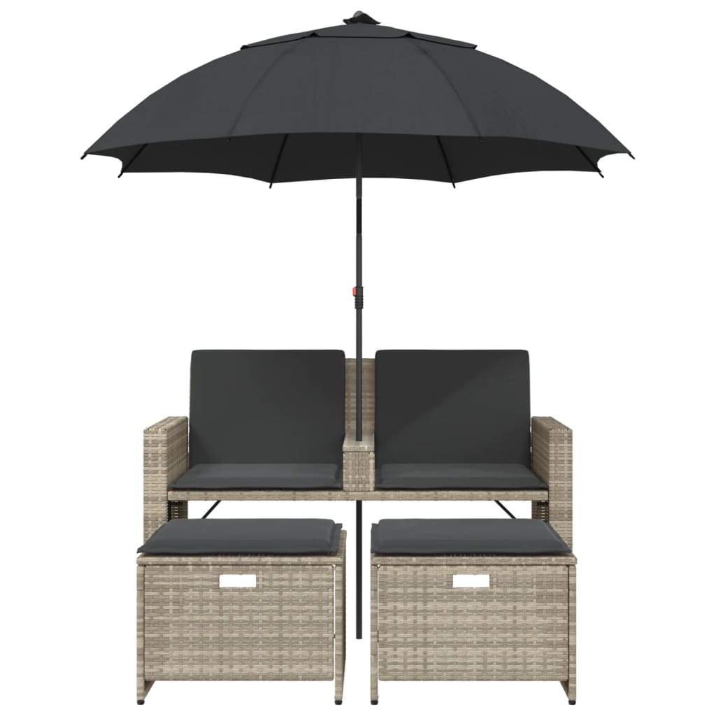 Tuinbank 2-zits parasol en voetenbanken poly rattan lichtgrijs is nu te koop bij PeponiXL, paradijselijk wonen!