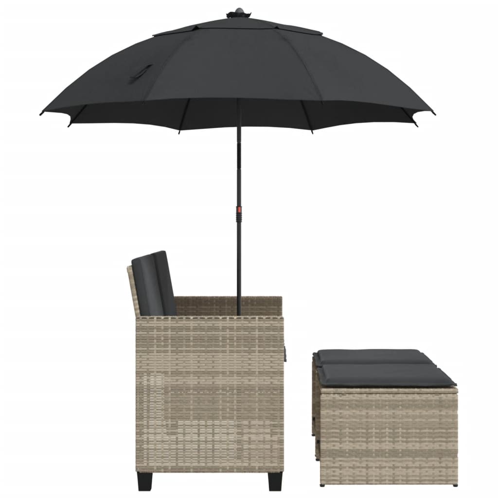 Tuinbank 2-zits parasol en voetenbanken poly rattan lichtgrijs is nu te koop bij PeponiXL, paradijselijk wonen!