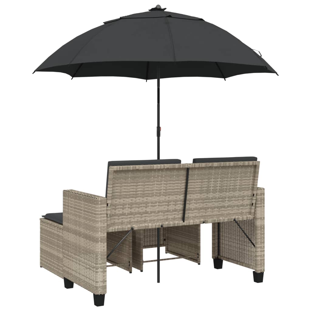 Tuinbank 2-zits parasol en voetenbanken poly rattan lichtgrijs is nu te koop bij PeponiXL, paradijselijk wonen!