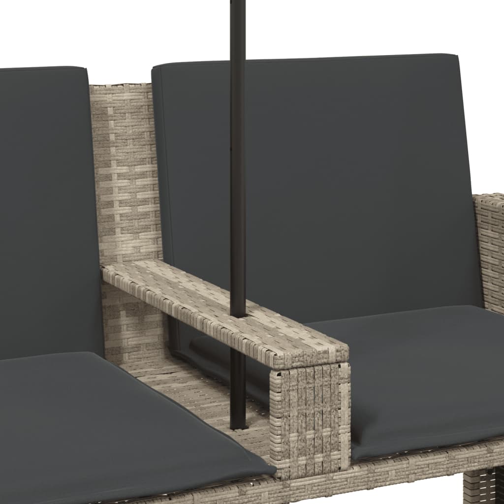Tuinbank 2-zits parasol en voetenbanken poly rattan lichtgrijs is nu te koop bij PeponiXL, paradijselijk wonen!