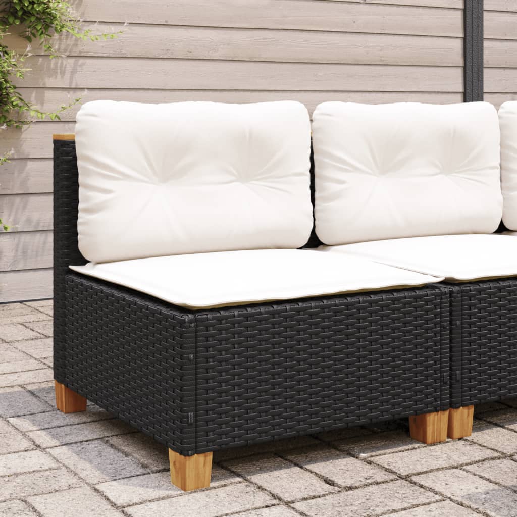 Tuinbank zonder armleuning met kussens poly rattan zwart is nu te koop bij PeponiXL, paradijselijk wonen!
