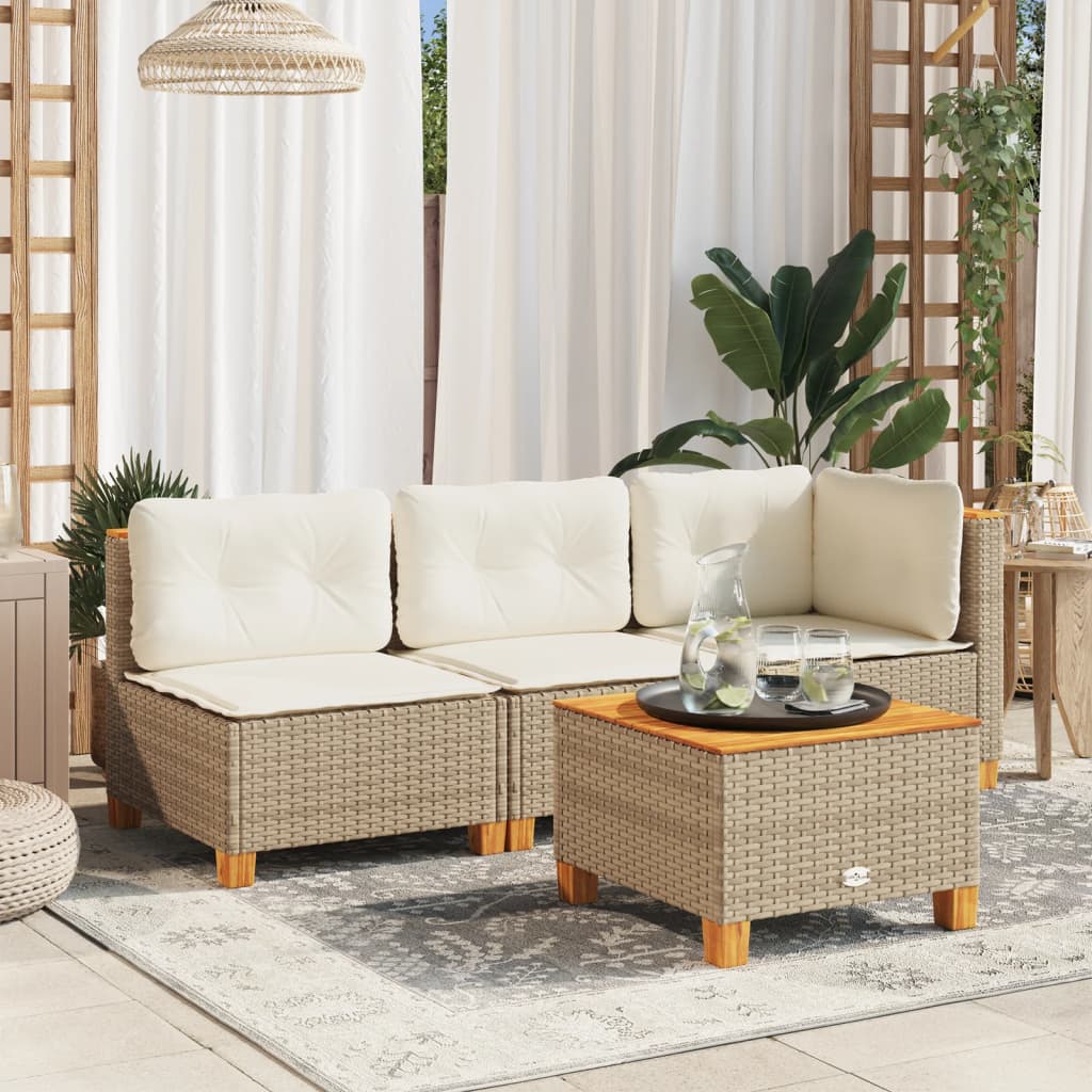 Tuinbank zonder armleuning met kussens poly rattan beige is nu te koop bij PeponiXL, paradijselijk wonen!