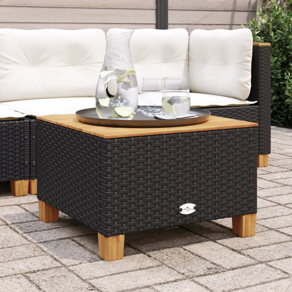 Tuintafel 55x55x36 cm poly rattan en acaciahout zwart is nu te koop bij PeponiXL, paradijselijk wonen!