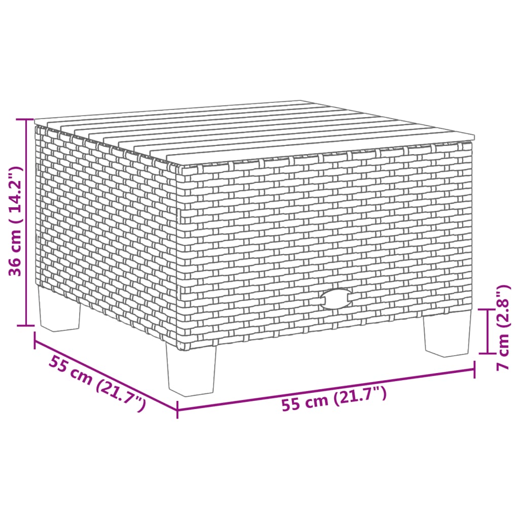 Tuintafel 55x55x36 cm poly rattan en acaciahout zwart is nu te koop bij PeponiXL, paradijselijk wonen!