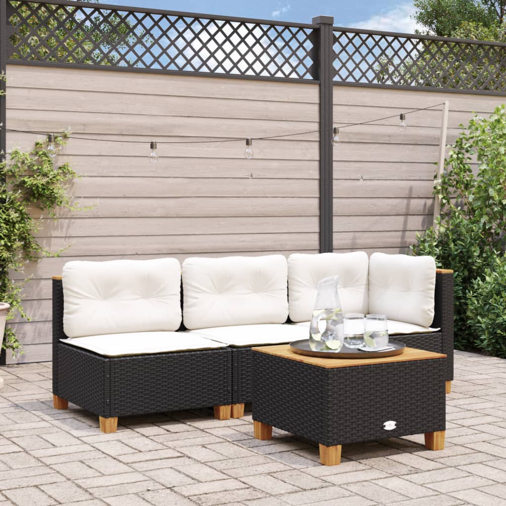 Tuintafel 55x55x36 cm poly rattan en acaciahout zwart is nu te koop bij PeponiXL, paradijselijk wonen!