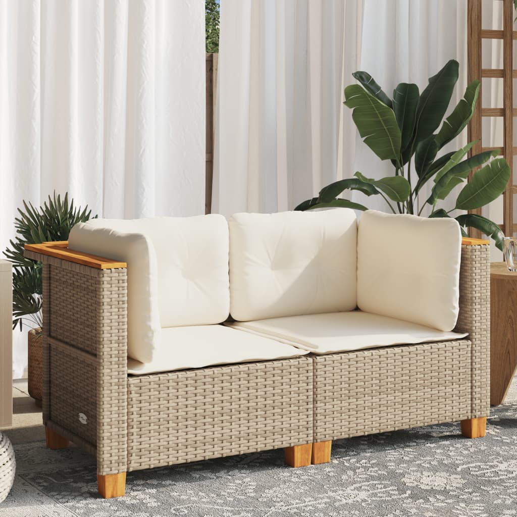 Tuinbanken 2 st met kussens poly rattan beige is nu te koop bij PeponiXL, paradijselijk wonen!