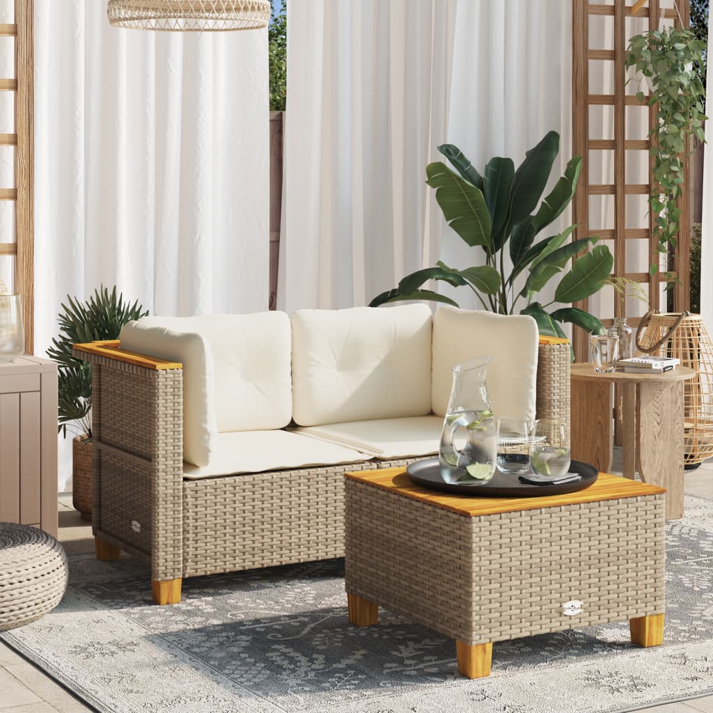 Tuinbanken 2 st met kussens poly rattan beige is nu te koop bij PeponiXL, paradijselijk wonen!
