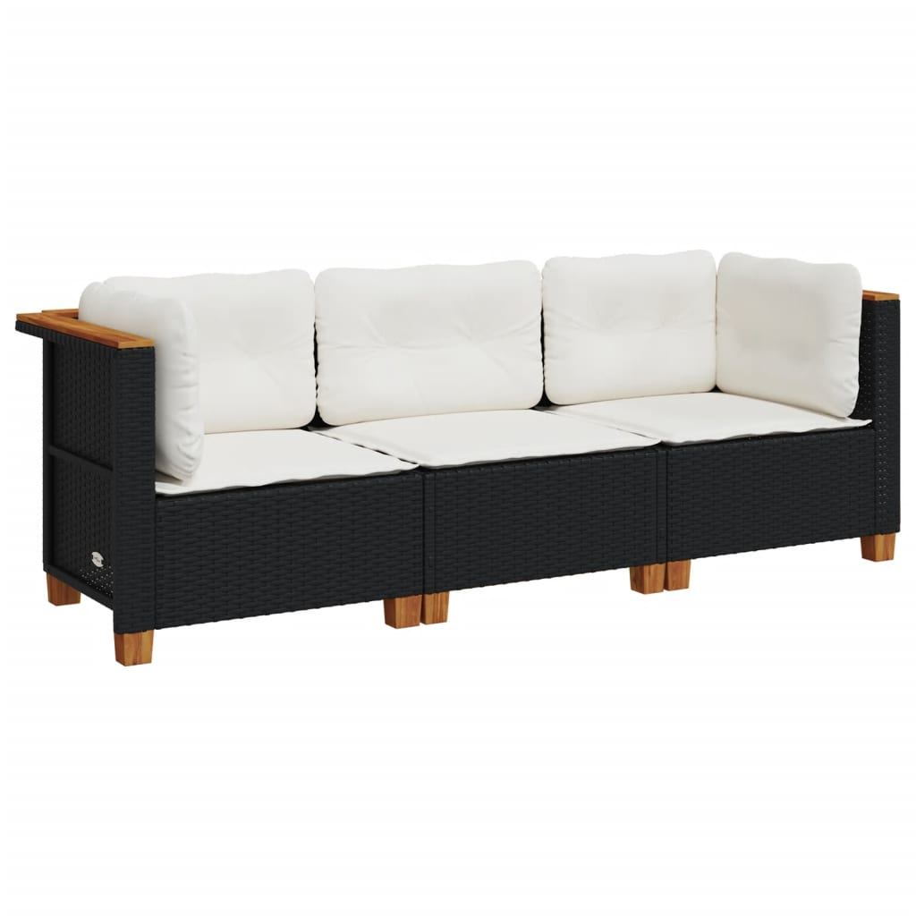 Tuinbank 3-zits met kussens poly rattan zwart is nu te koop bij PeponiXL, paradijselijk wonen!
