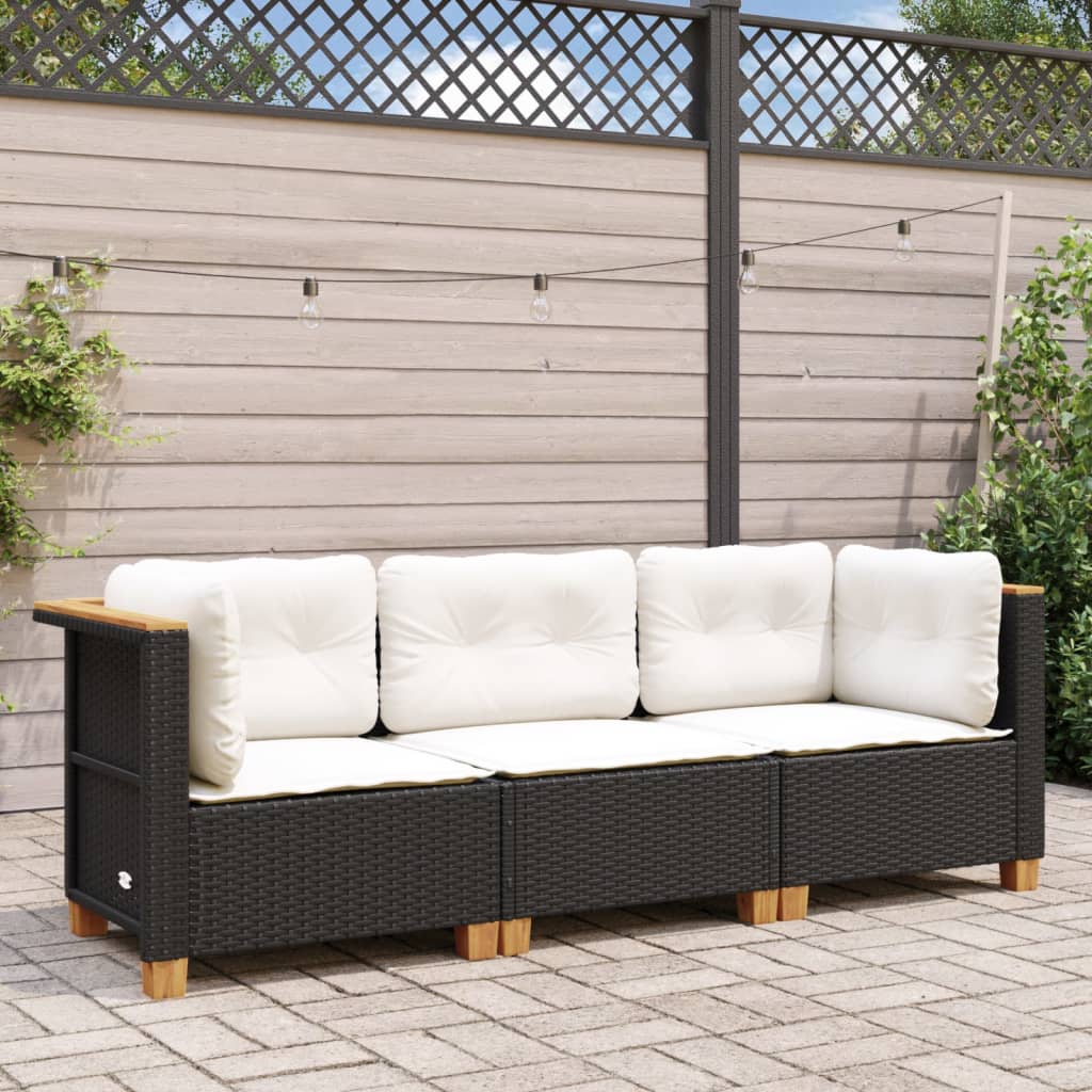 Tuinbank 3-zits met kussens poly rattan zwart is nu te koop bij PeponiXL, paradijselijk wonen!