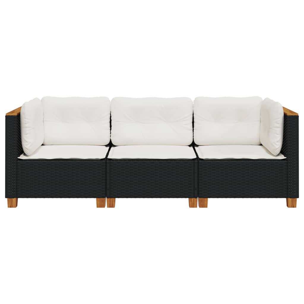 Tuinbank 3-zits met kussens poly rattan zwart is nu te koop bij PeponiXL, paradijselijk wonen!