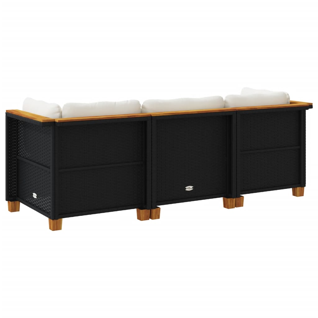 Tuinbank 3-zits met kussens poly rattan zwart is nu te koop bij PeponiXL, paradijselijk wonen!