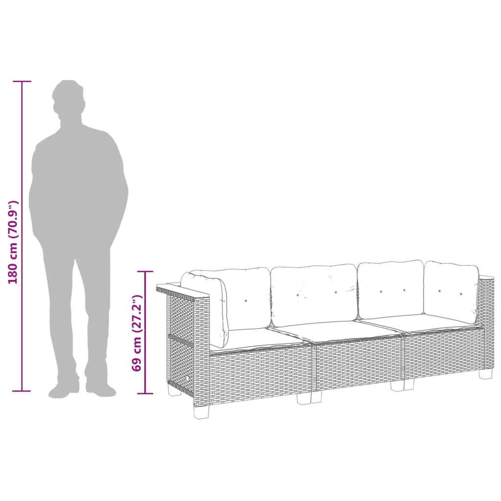 Tuinbank 3-zits met kussens poly rattan zwart is nu te koop bij PeponiXL, paradijselijk wonen!