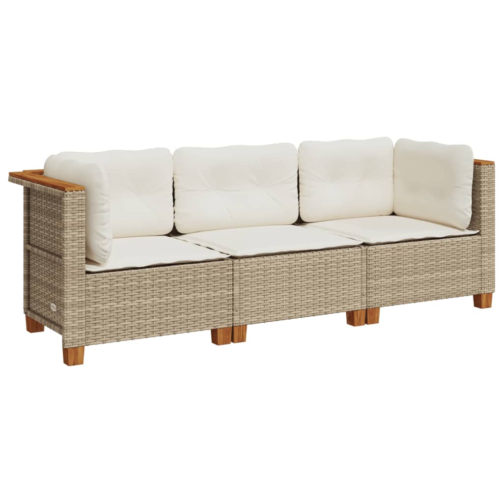 Tuinbank 3-zits met kussens poly rattan beige is nu te koop bij PeponiXL, paradijselijk wonen!