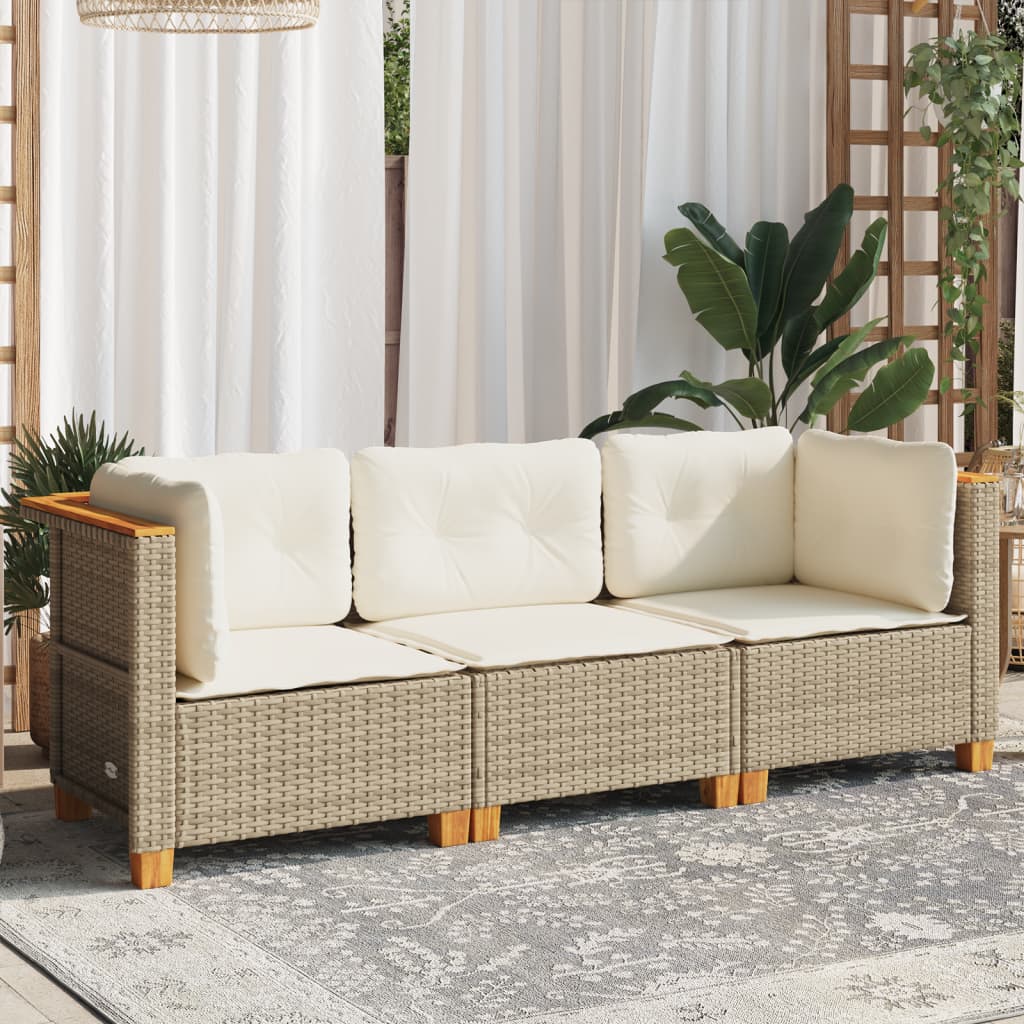 Tuinbank 3-zits met kussens poly rattan beige is nu te koop bij PeponiXL, paradijselijk wonen!