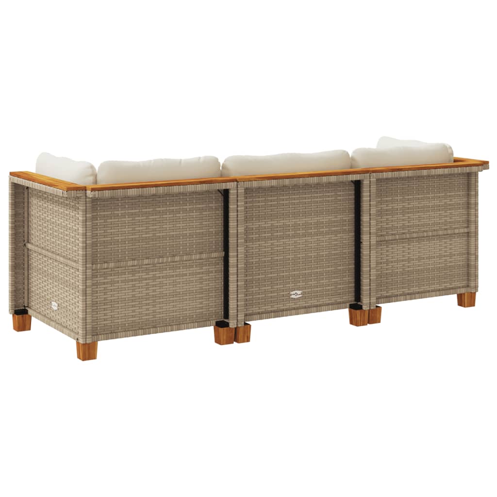 Tuinbank 3-zits met kussens poly rattan beige is nu te koop bij PeponiXL, paradijselijk wonen!