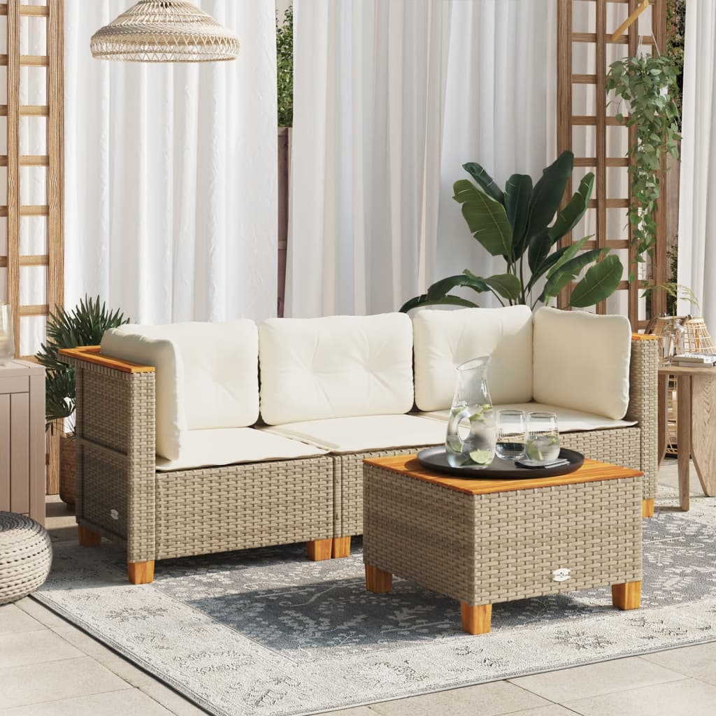 Tuinbank 3-zits met kussens poly rattan beige is nu te koop bij PeponiXL, paradijselijk wonen!