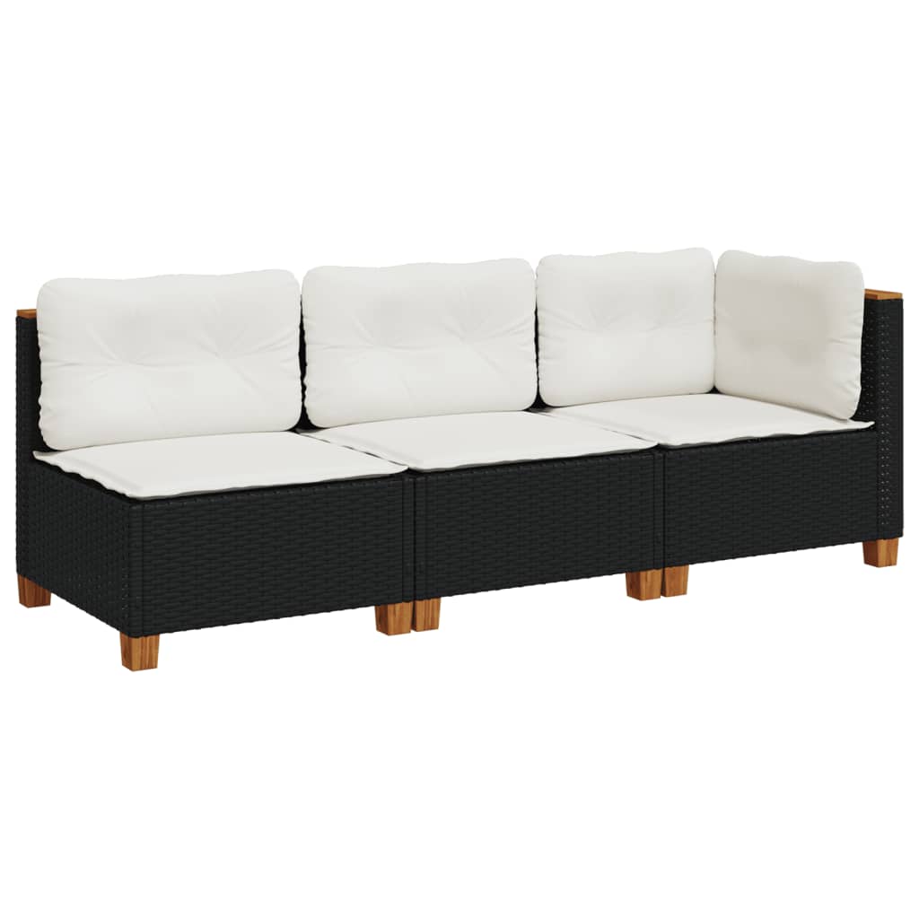 Tuinbank 3-zits met kussens poly rattan zwart is nu te koop bij PeponiXL, paradijselijk wonen!