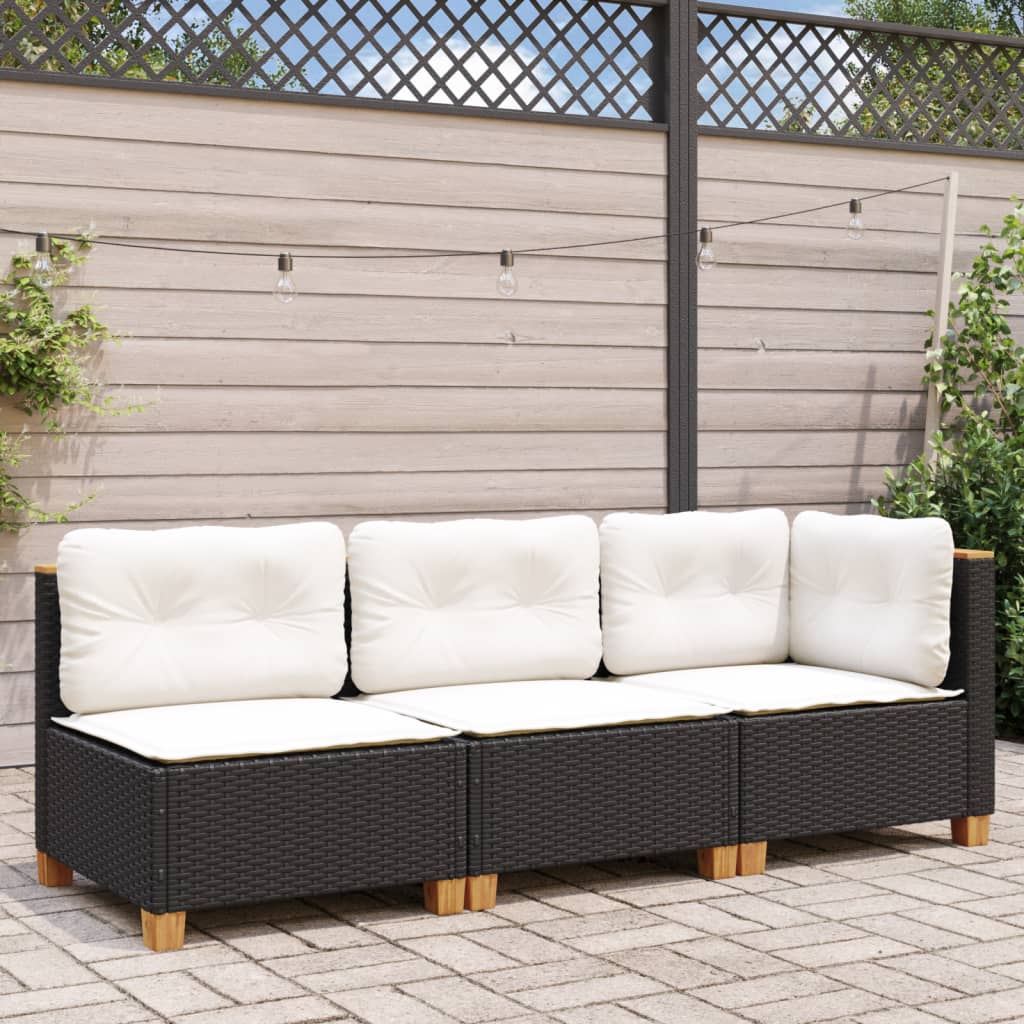 Tuinbank 3-zits met kussens poly rattan zwart is nu te koop bij PeponiXL, paradijselijk wonen!