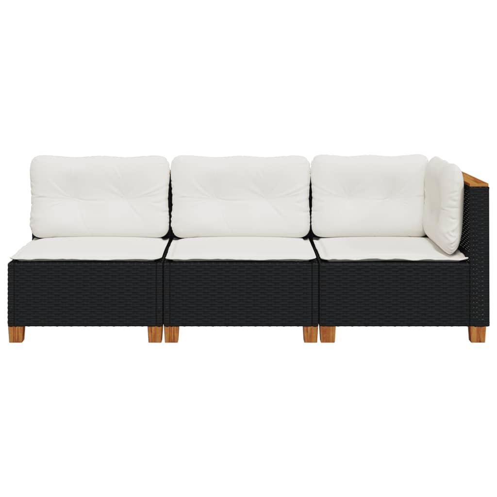 Tuinbank 3-zits met kussens poly rattan zwart is nu te koop bij PeponiXL, paradijselijk wonen!
