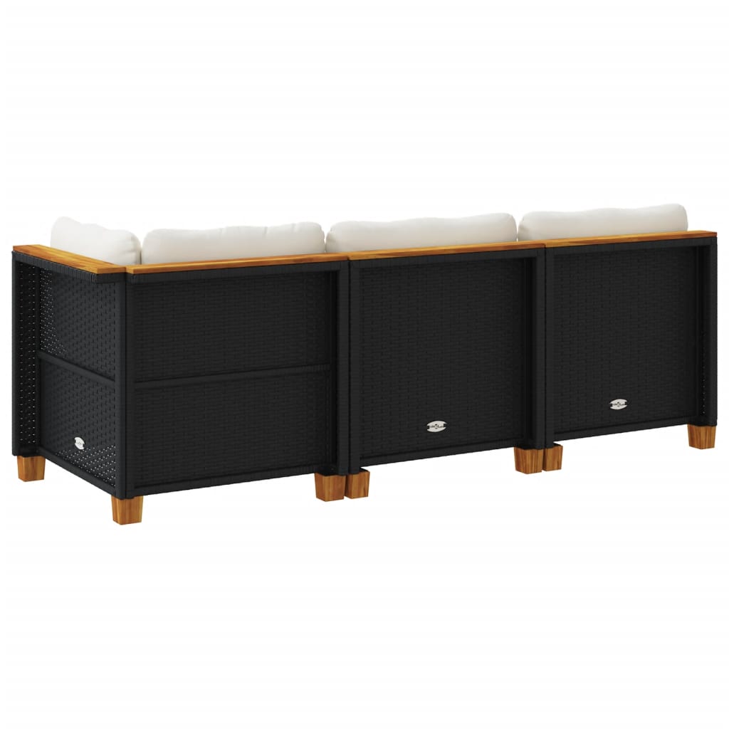 Tuinbank 3-zits met kussens poly rattan zwart is nu te koop bij PeponiXL, paradijselijk wonen!