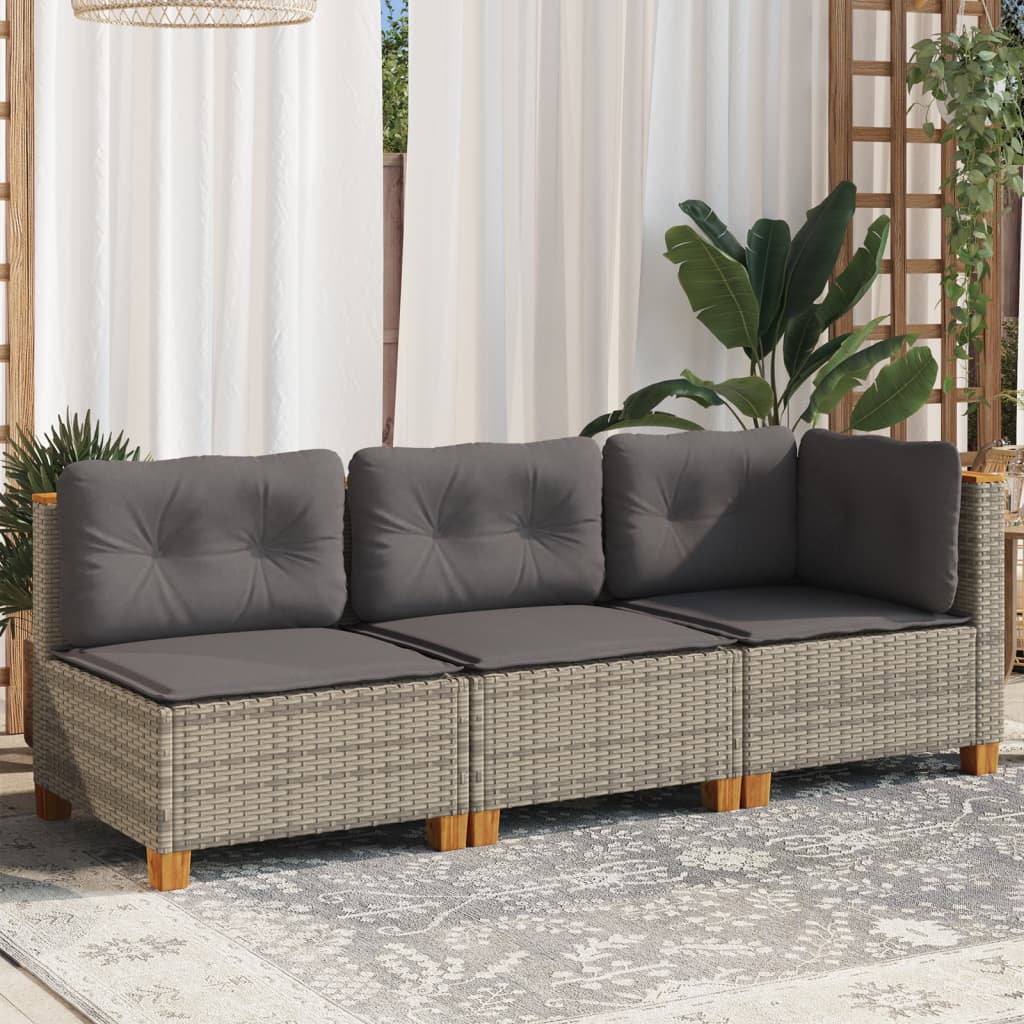 Tuinbank 3-zits met kussens poly rattan grijs is nu te koop bij PeponiXL, paradijselijk wonen!