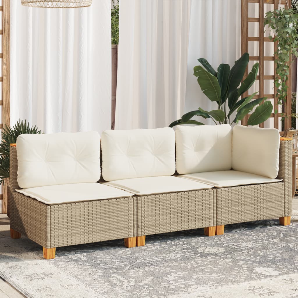 Tuinbank 3-zits met kussens poly rattan beige is nu te koop bij PeponiXL, paradijselijk wonen!