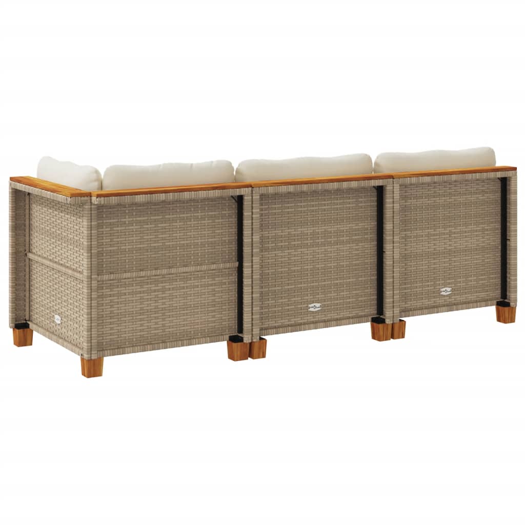 Tuinbank 3-zits met kussens poly rattan beige is nu te koop bij PeponiXL, paradijselijk wonen!