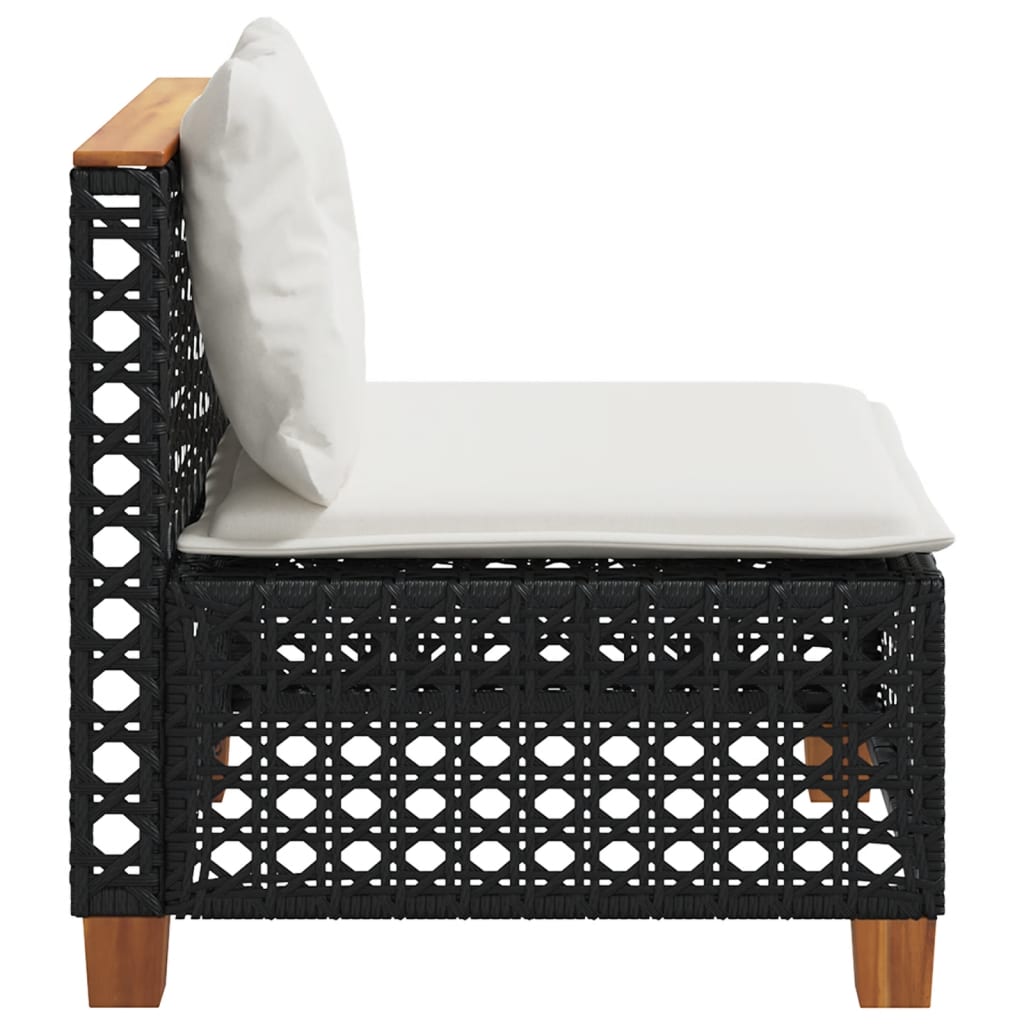 Tuinbank zonder armleuning met kussens poly rattan zwart is nu te koop bij PeponiXL, paradijselijk wonen!