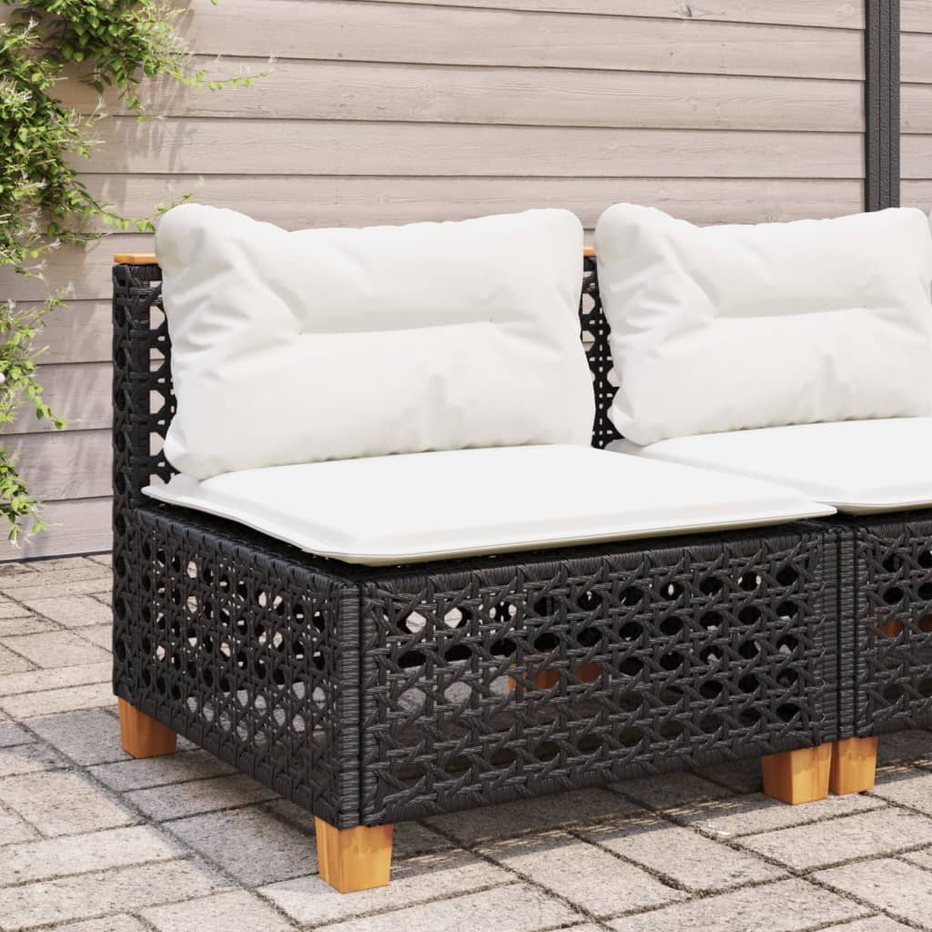 Tuinbank zonder armleuning met kussens poly rattan zwart is nu te koop bij PeponiXL, paradijselijk wonen!