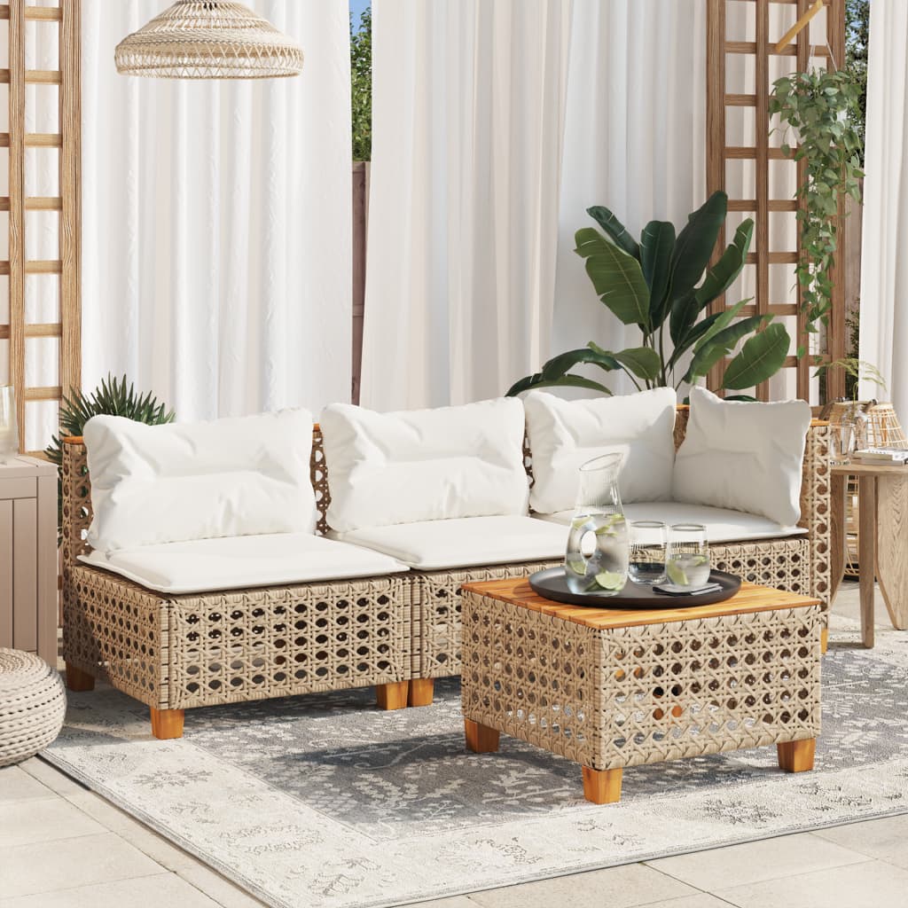 Tuinbank zonder armleuning met kussens poly rattan beige is nu te koop bij PeponiXL, paradijselijk wonen!