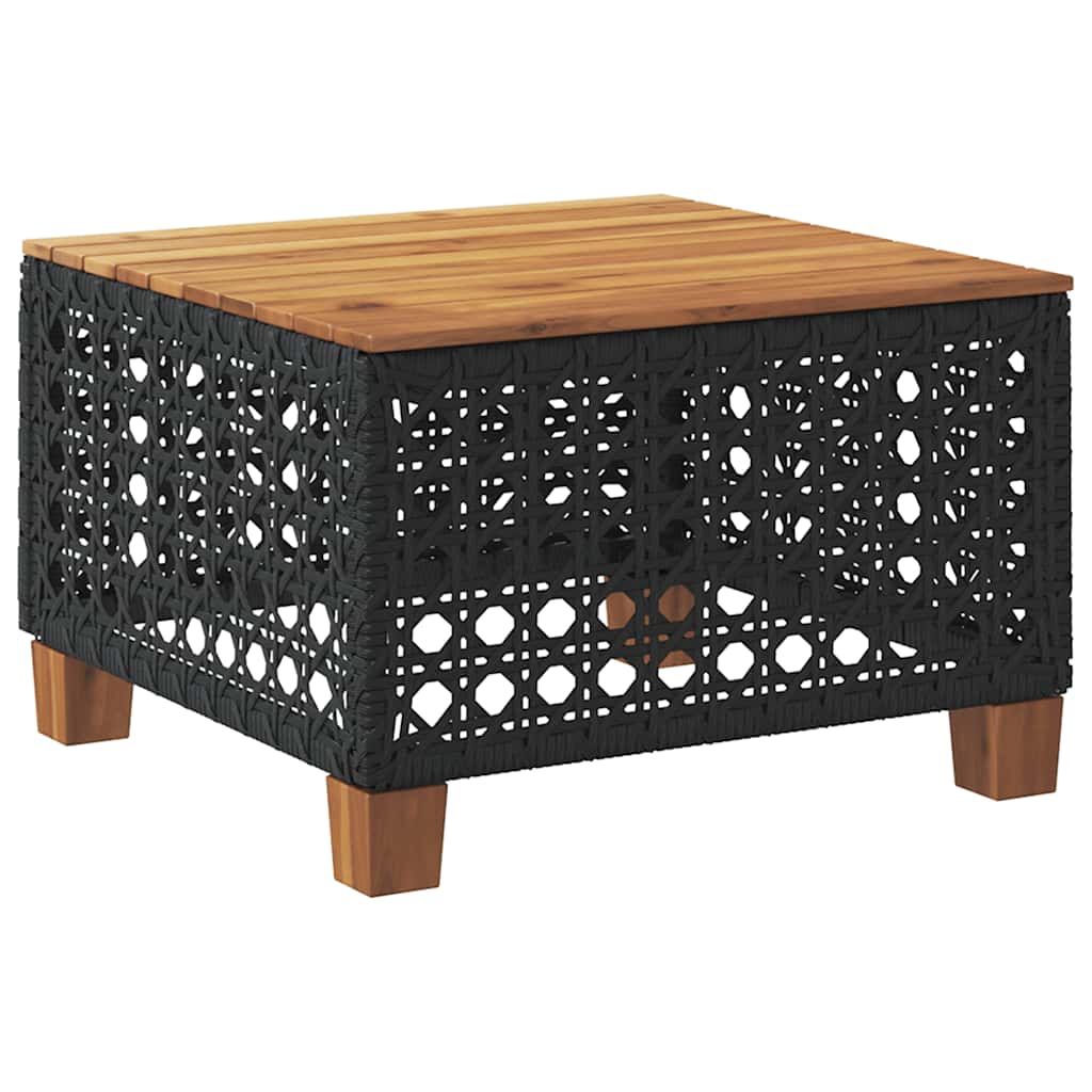 Tuintafel 55x55x36 cm poly rattan en acaciahout zwart is nu te koop bij PeponiXL, paradijselijk wonen!