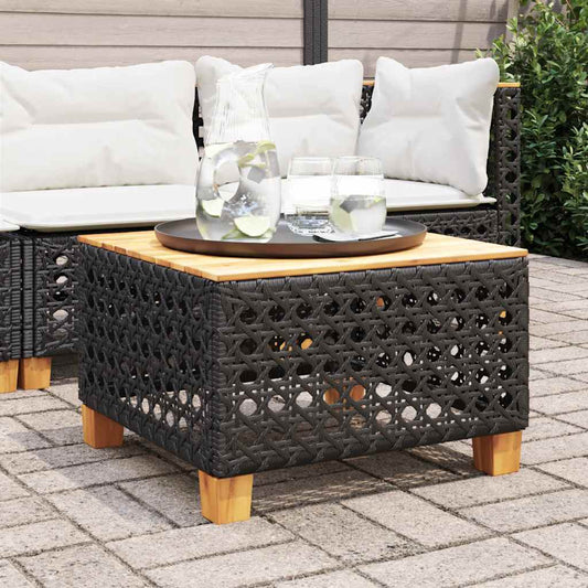 Tuintafel 55x55x36 cm poly rattan en acaciahout zwart is nu te koop bij PeponiXL, paradijselijk wonen!