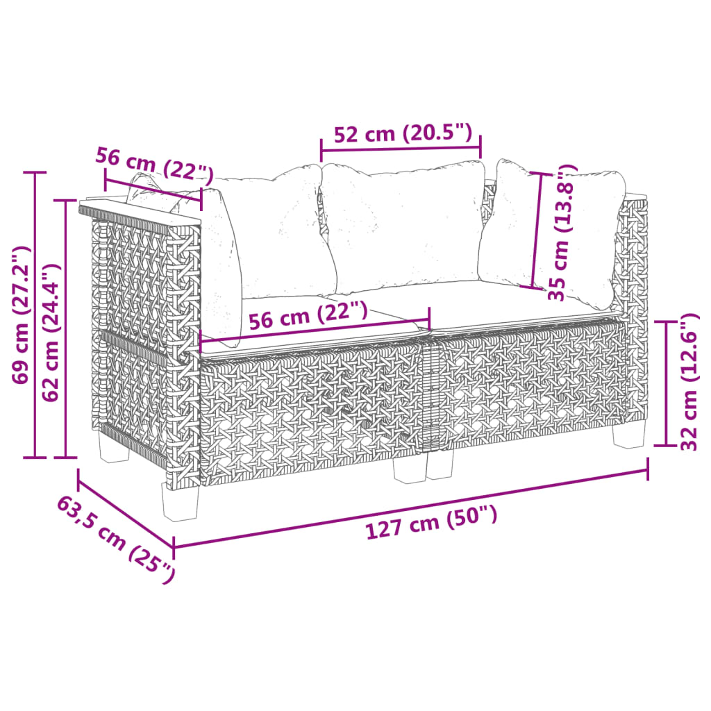 Tuinhoekbanken 2 st met kussens poly rattan grijs is nu te koop bij PeponiXL, paradijselijk wonen!