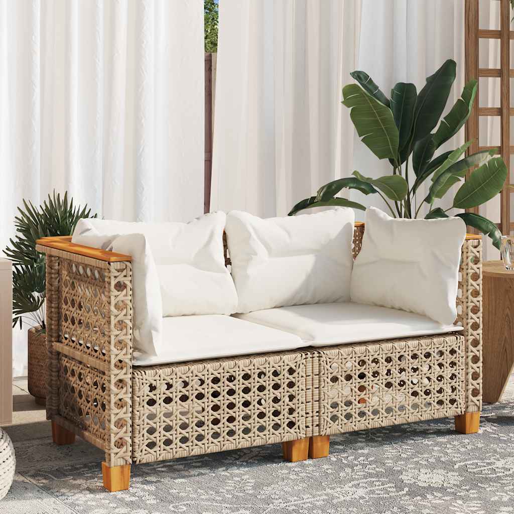Tuinbanken 2 st met kussens poly rattan beige is nu te koop bij PeponiXL, paradijselijk wonen!