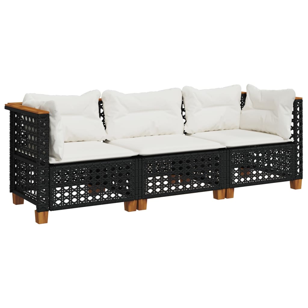 Tuinbank 3-zits met kussens poly rattan zwart is nu te koop bij PeponiXL, paradijselijk wonen!