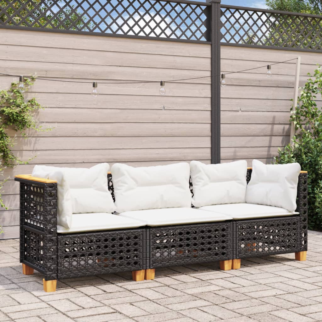 Tuinbank 3-zits met kussens poly rattan zwart is nu te koop bij PeponiXL, paradijselijk wonen!