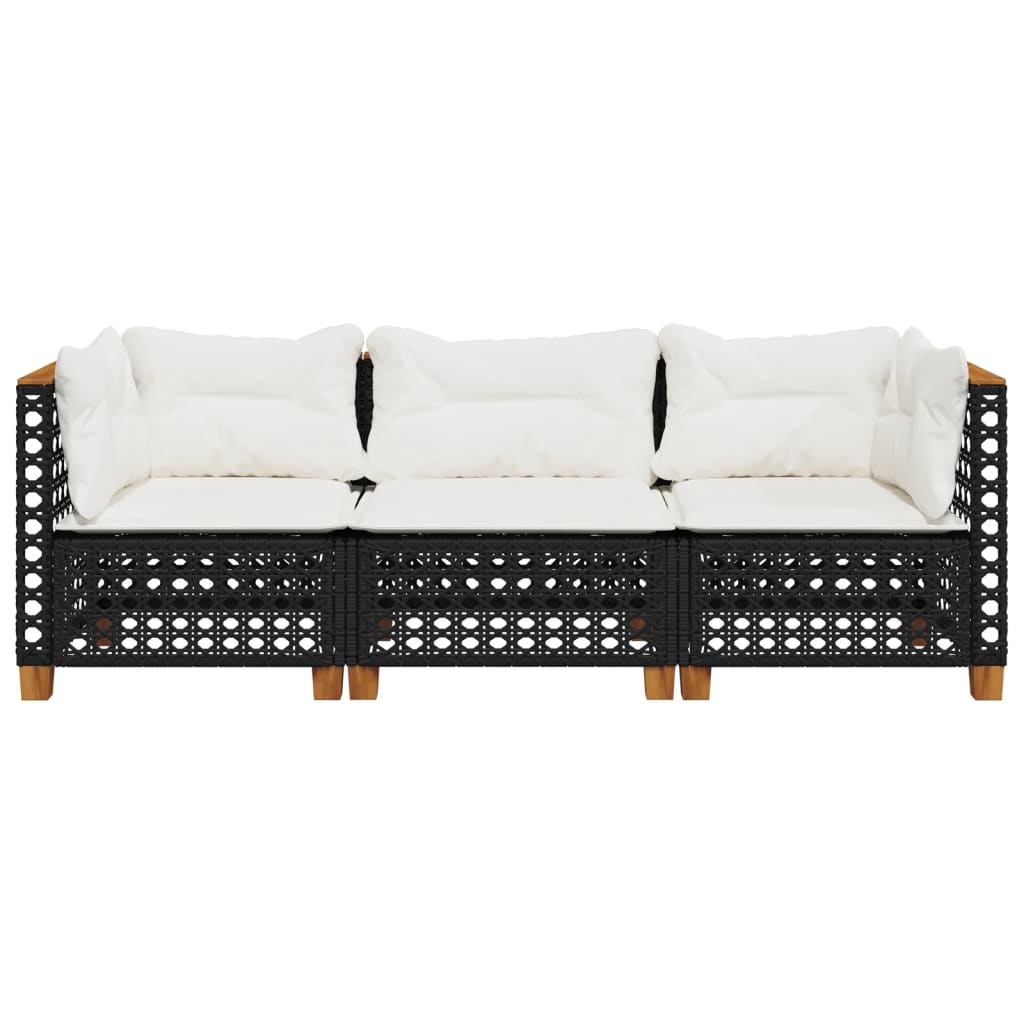 Tuinbank 3-zits met kussens poly rattan zwart is nu te koop bij PeponiXL, paradijselijk wonen!