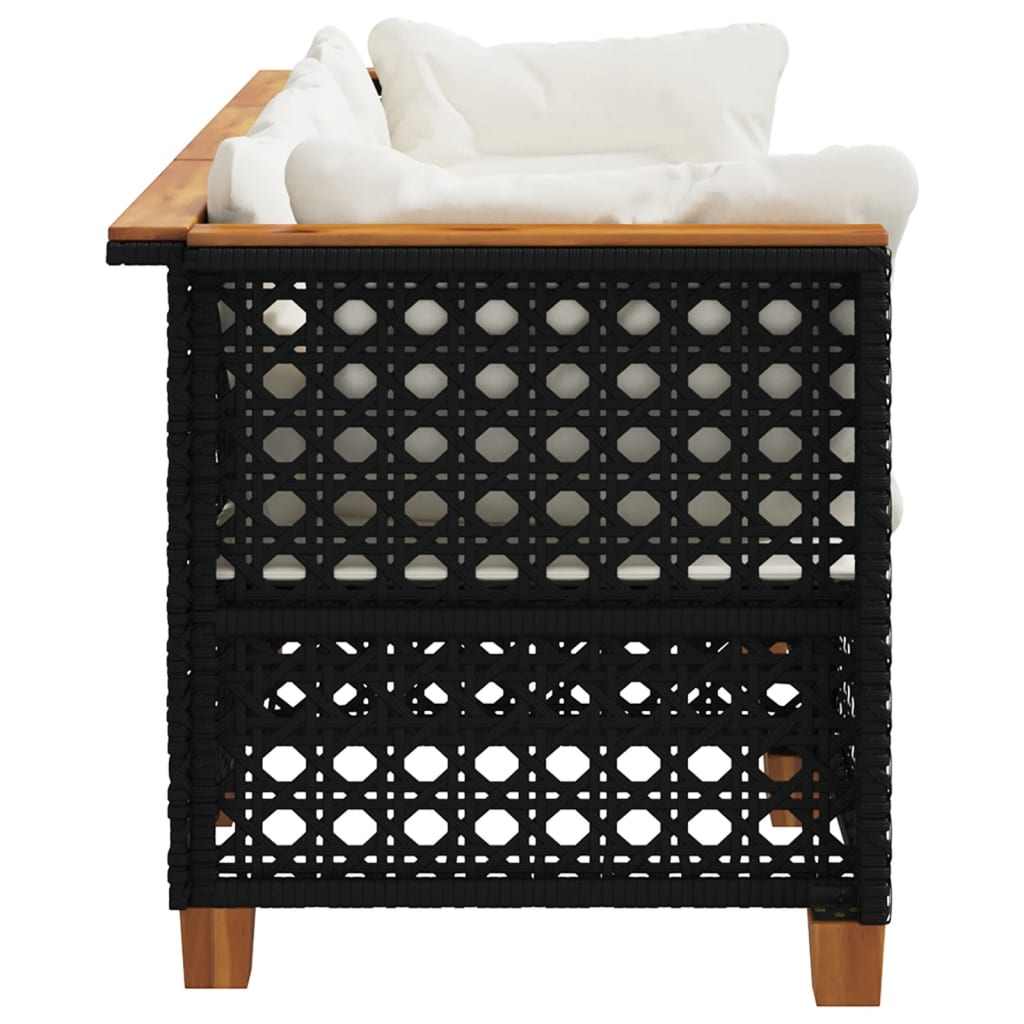 Tuinbank 3-zits met kussens poly rattan zwart is nu te koop bij PeponiXL, paradijselijk wonen!