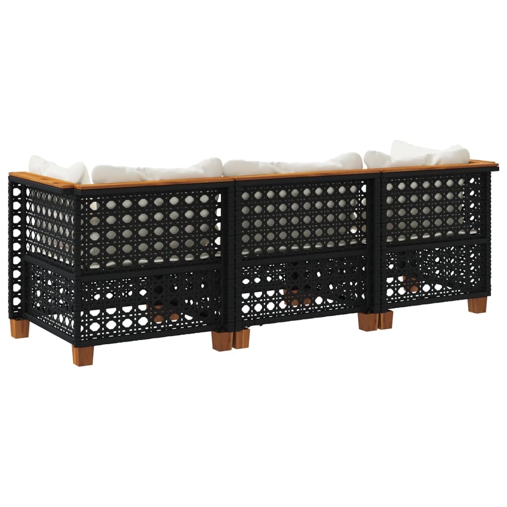 Tuinbank 3-zits met kussens poly rattan zwart is nu te koop bij PeponiXL, paradijselijk wonen!