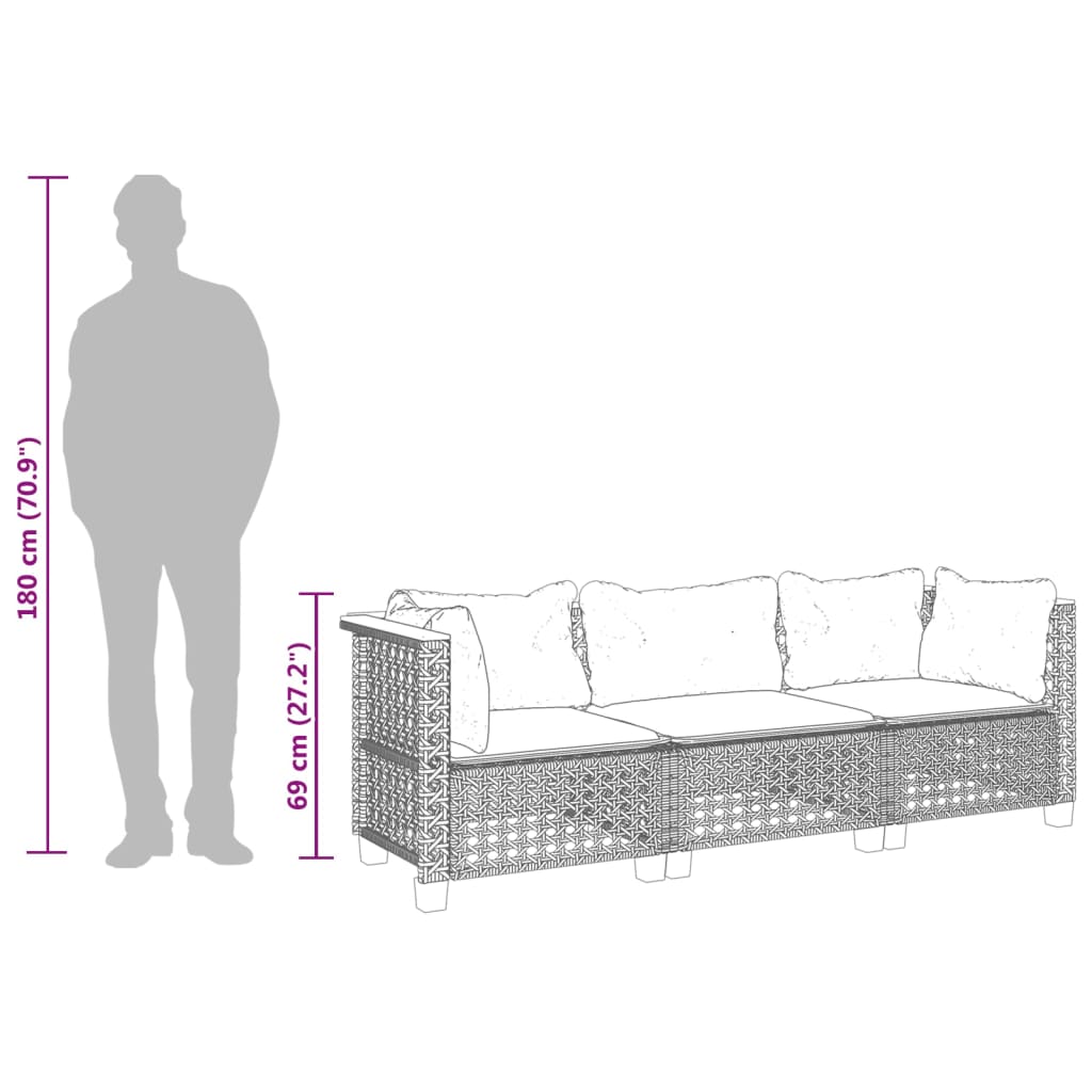 Tuinbank 3-zits met kussens poly rattan zwart is nu te koop bij PeponiXL, paradijselijk wonen!
