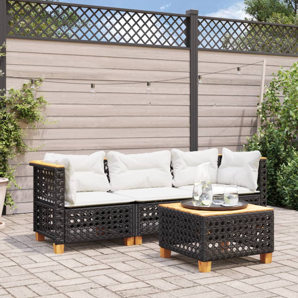 Tuinbank 3-zits met kussens poly rattan zwart is nu te koop bij PeponiXL, paradijselijk wonen!