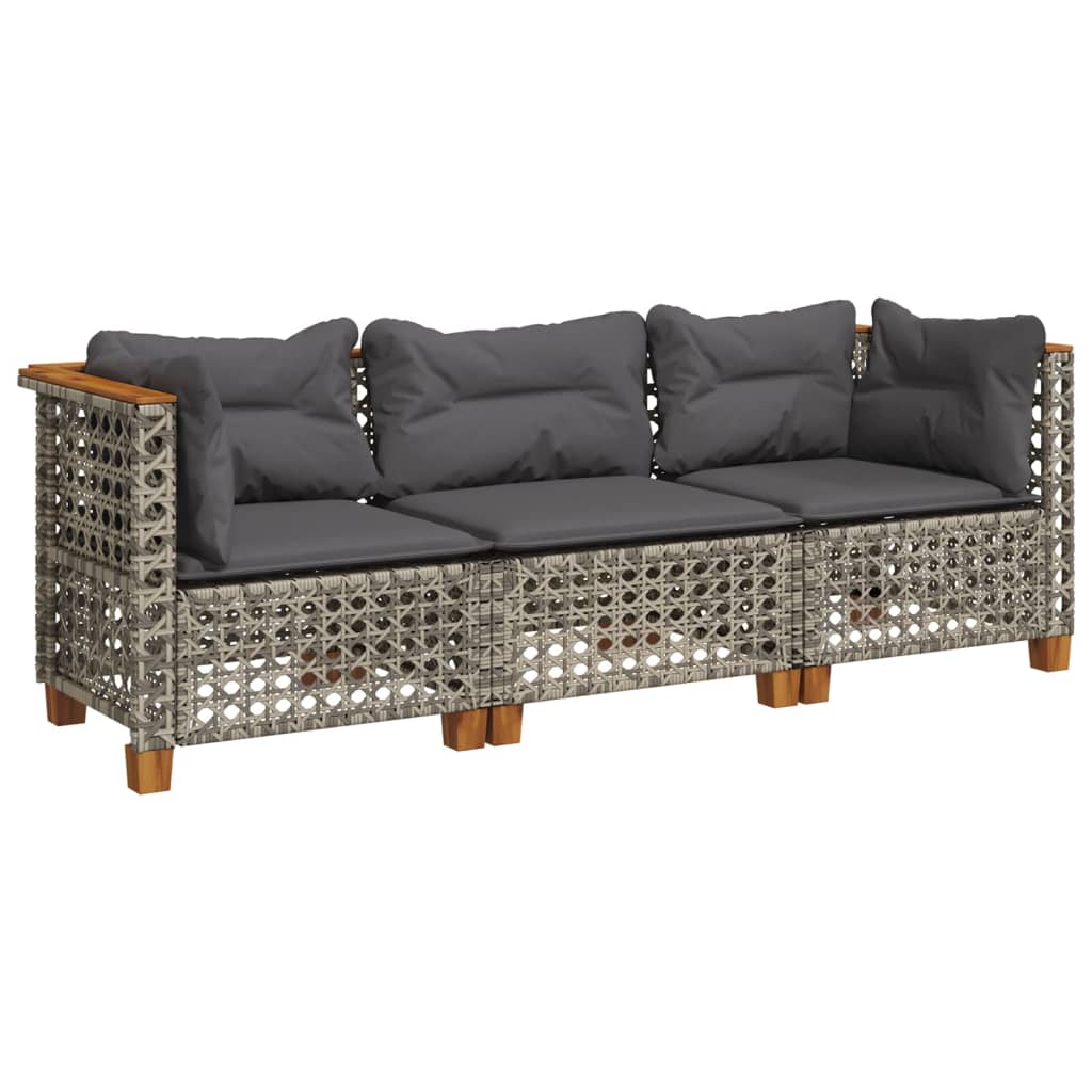 Tuinbank 3-zits met kussens poly rattan grijs is nu te koop bij PeponiXL, paradijselijk wonen!