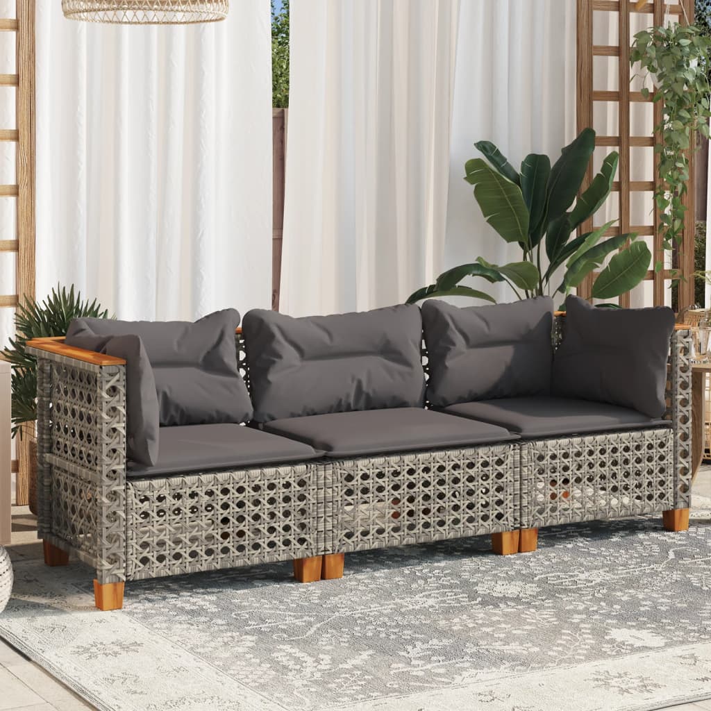 Tuinbank 3-zits met kussens poly rattan grijs is nu te koop bij PeponiXL, paradijselijk wonen!