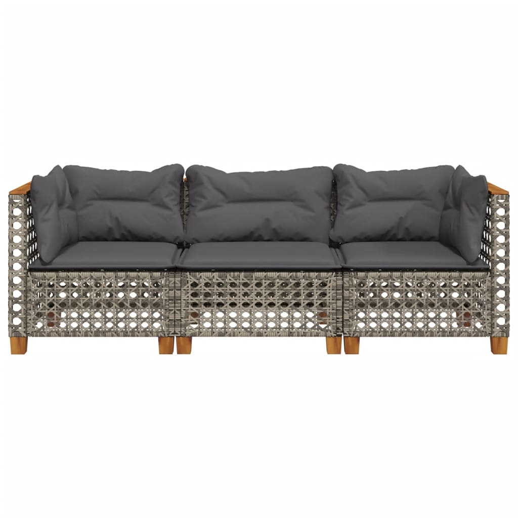 Tuinbank 3-zits met kussens poly rattan grijs is nu te koop bij PeponiXL, paradijselijk wonen!
