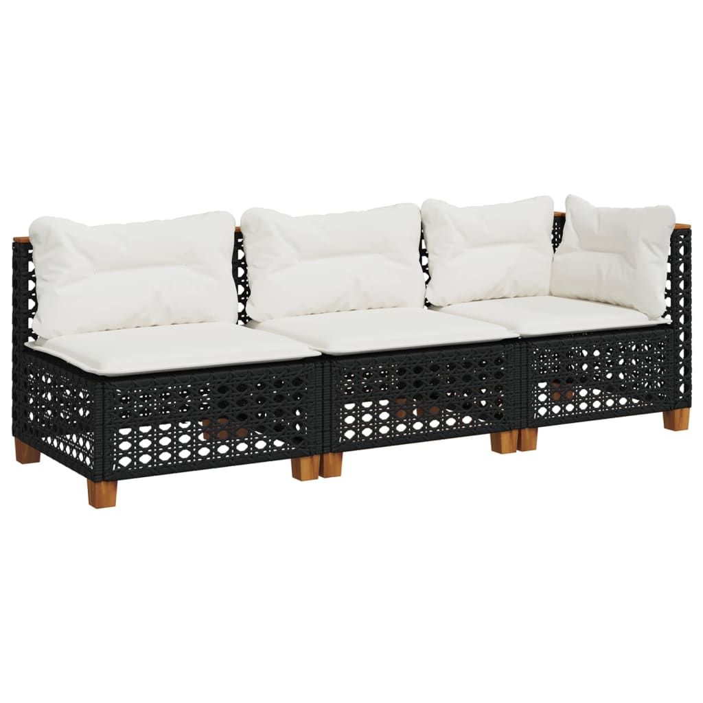 Tuinbank 3-zits met kussens poly rattan zwart is nu te koop bij PeponiXL, paradijselijk wonen!
