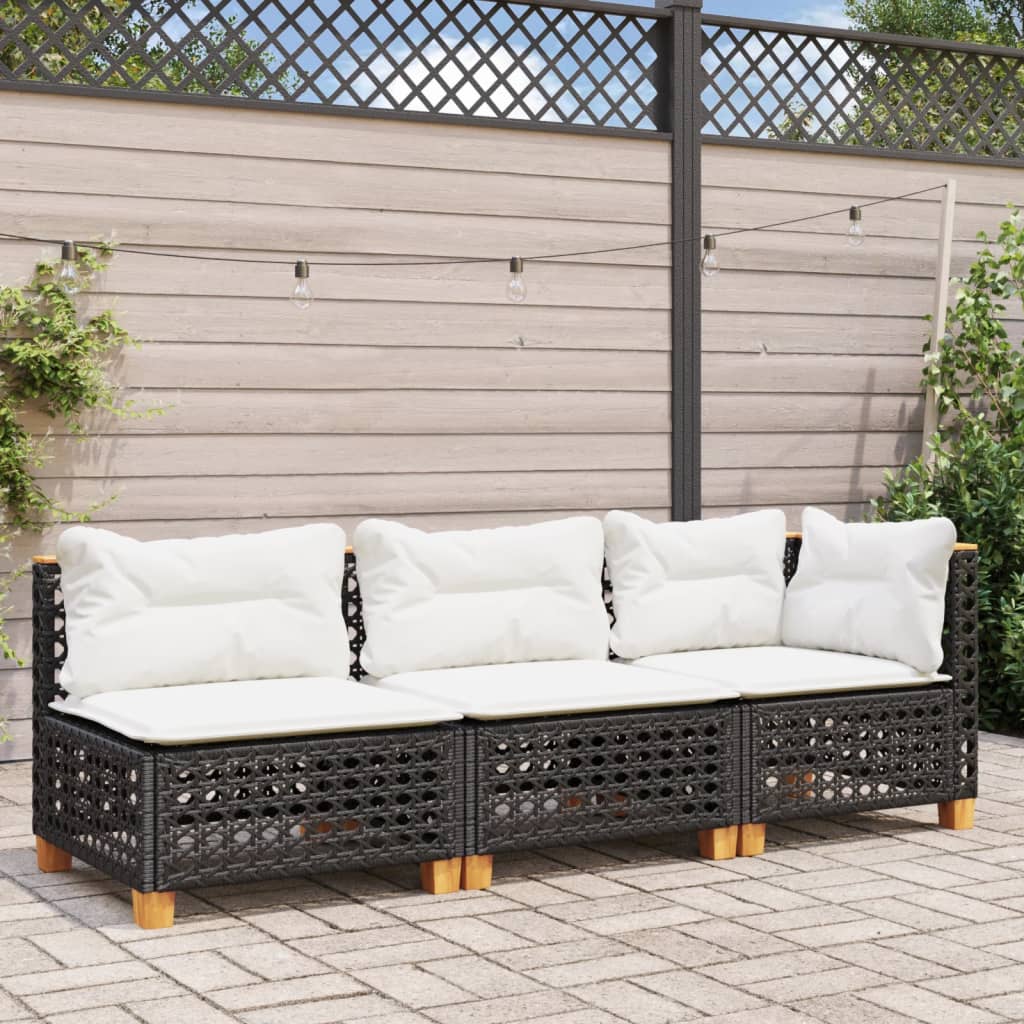 Tuinbank 3-zits met kussens poly rattan zwart is nu te koop bij PeponiXL, paradijselijk wonen!