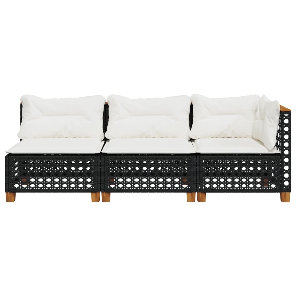 Tuinbank 3-zits met kussens poly rattan zwart is nu te koop bij PeponiXL, paradijselijk wonen!