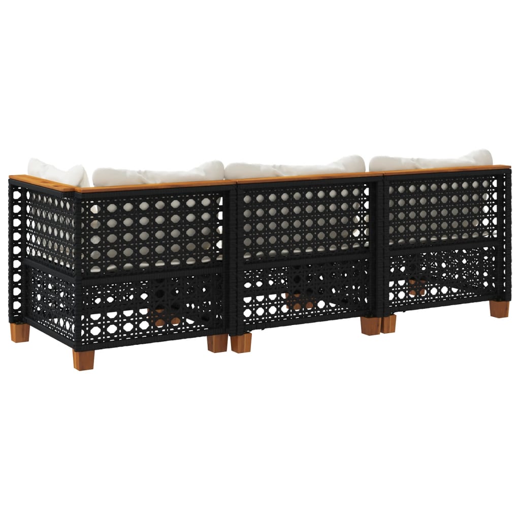 Tuinbank 3-zits met kussens poly rattan zwart is nu te koop bij PeponiXL, paradijselijk wonen!