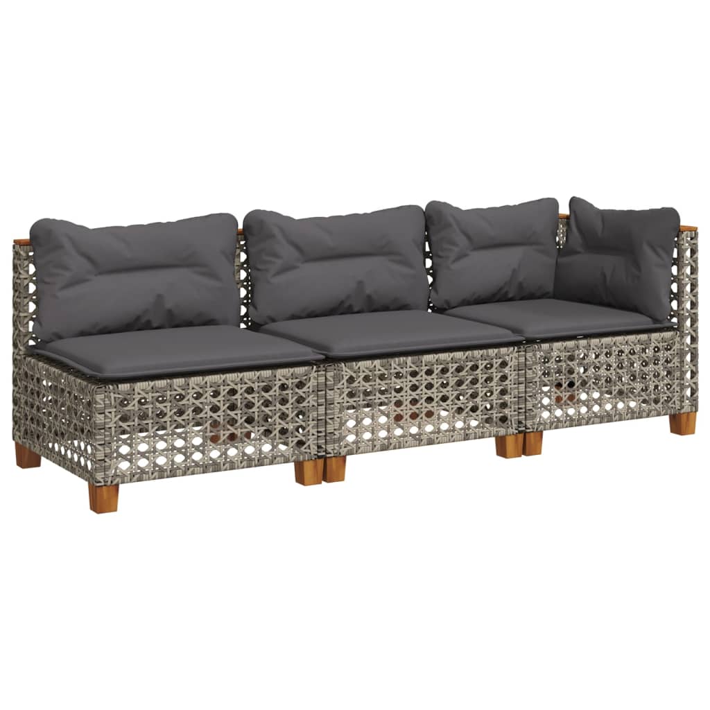 Tuinbank 3-zits met kussens poly rattan grijs is nu te koop bij PeponiXL, paradijselijk wonen!