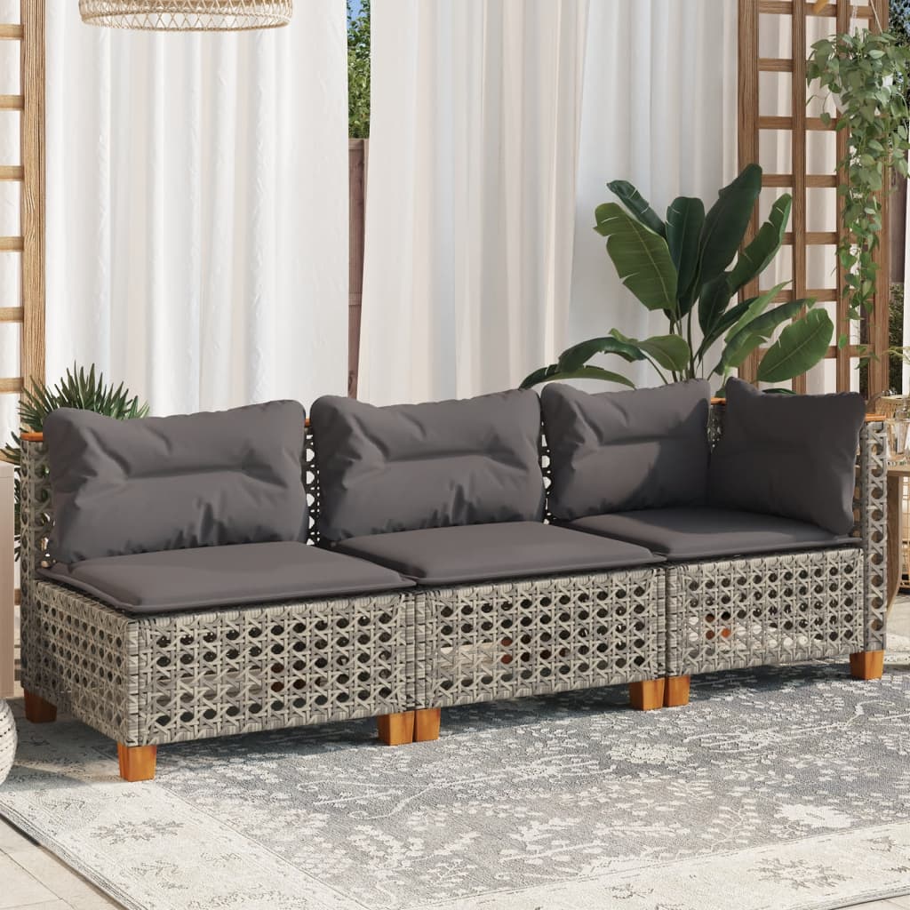 Tuinbank 3-zits met kussens poly rattan grijs is nu te koop bij PeponiXL, paradijselijk wonen!
